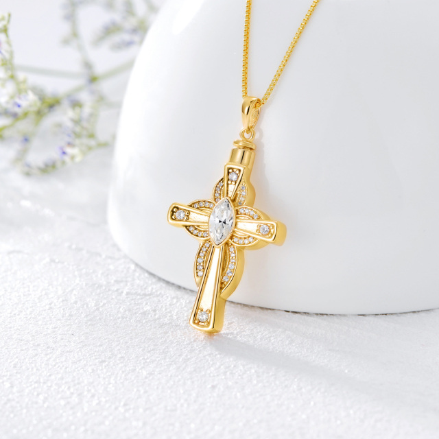 Sterling Silver with Yellow Gold Plated Oval Crystal Cross Urn Necklace for Ashes-4