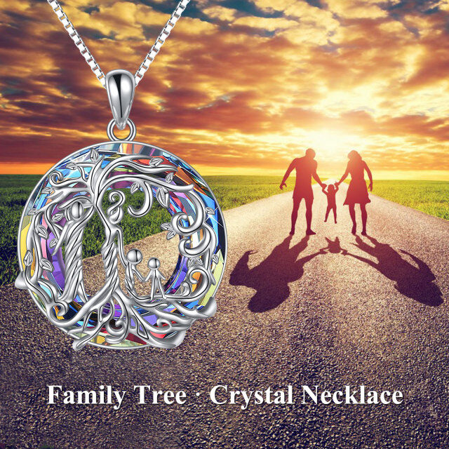 Sterling Silver Crystal Tree Of Life & Mother & Daughter Pendant Necklace-4