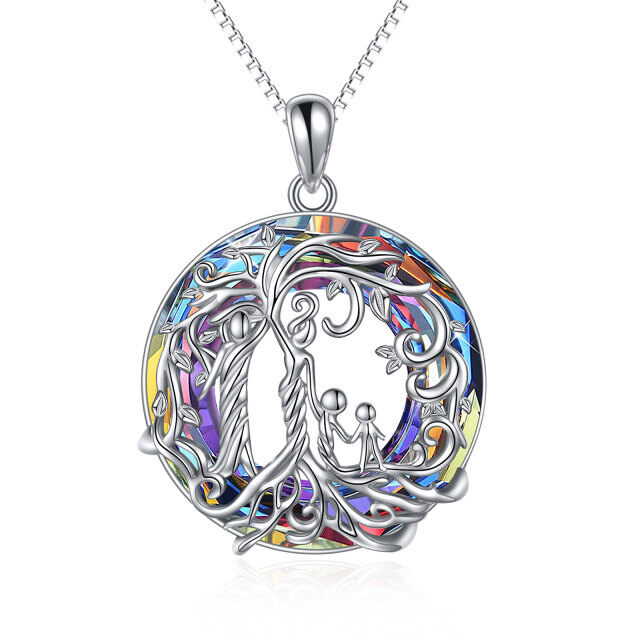 Sterling Silver Crystal Tree Of Life & Mother & Daughter Pendant Necklace-0