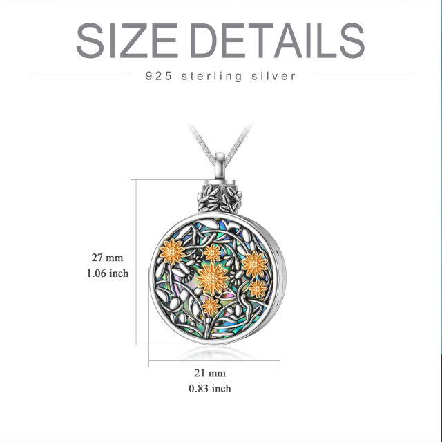 Sterling Silver Round Abalone Shellfish Sunflower Urn Necklace for Ashes-3