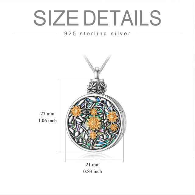 Collana con urna di girasole rotonda in argento sterling con crostacei e abalone per ceneri-3