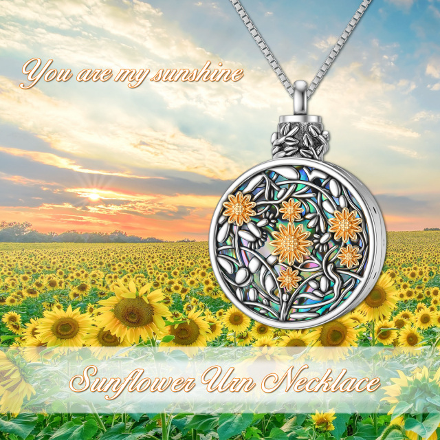 Sterling Silver Round Abalone Shellfish Sunflower Urn Necklace for Ashes-4