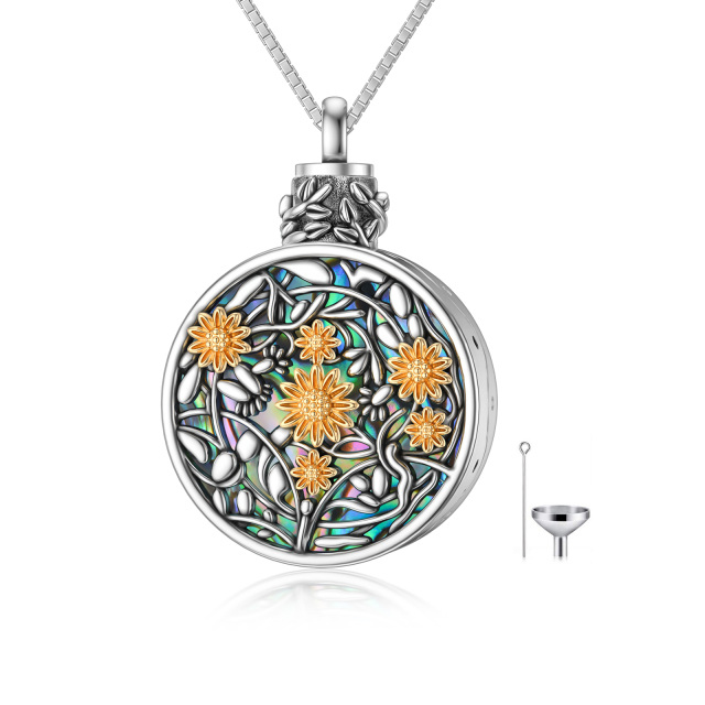 Sterling Silver Round Abalone Shellfish Sunflower Urn Necklace for Ashes-3