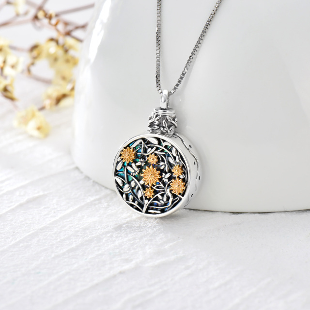 Collana con urna di girasole rotonda in argento sterling con crostacei e abalone per ceneri-5