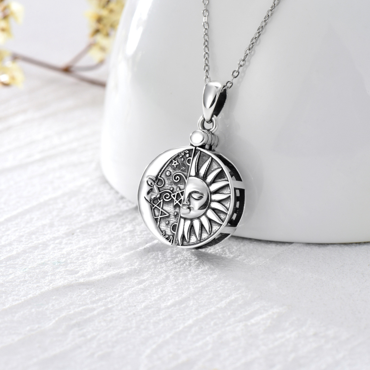 Sterling Silver Moon & Sun Urn Necklace for Ashes-6