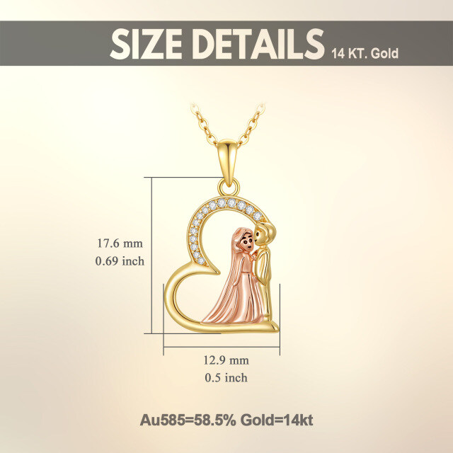 14K Gold & Rose Gold Circular Shaped Zircon Couple Pendant Necklace-2