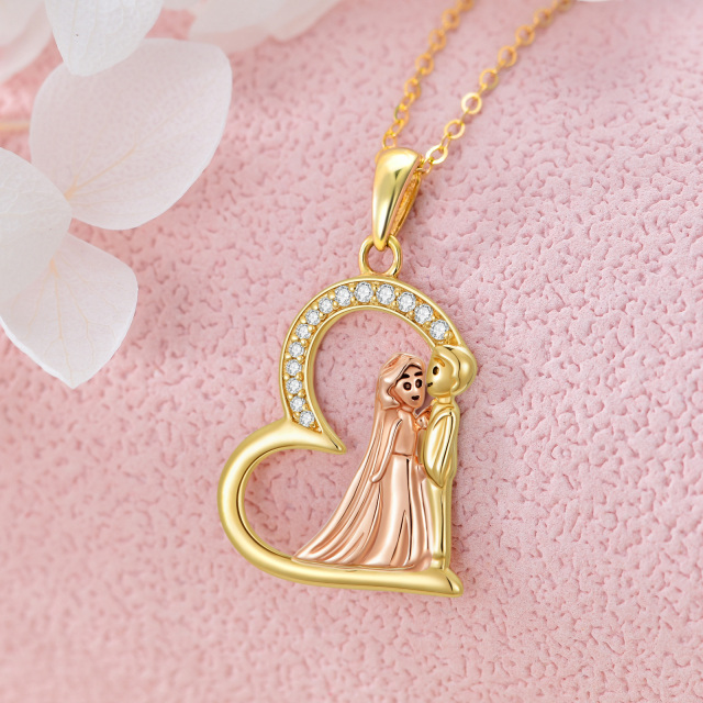 14K Gold & Rose Gold kreisförmige Zirkon Paar Anhänger Halskette-3