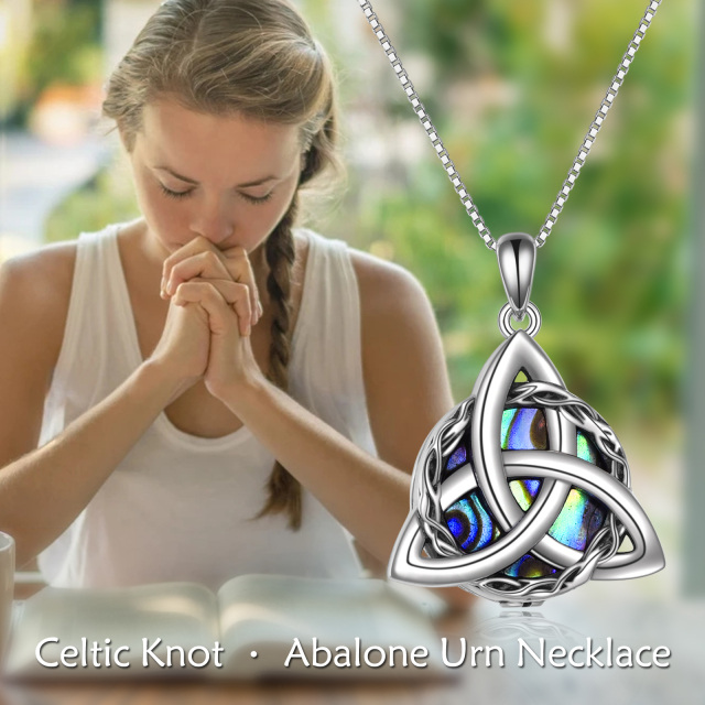 Sterling Silver Round Abalone Shellfish Celtic Knot Urn Necklace for Ashes with Engraved Word-2
