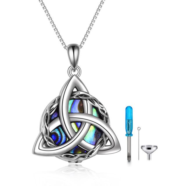 Sterling Silver Round Abalone Shellfish Celtic Knot Urn Necklace for Ashes with Engraved Word-0
