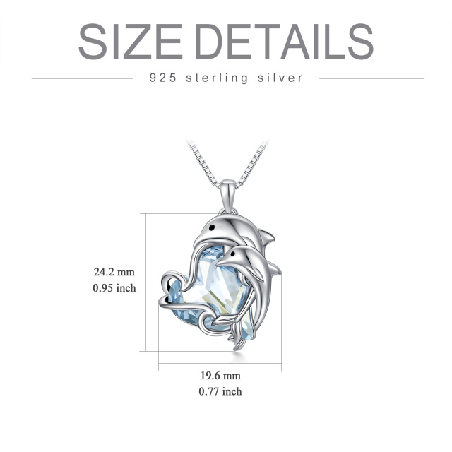 Sterling Silver Heart Shaped Dolphin Crystal Pendant Necklace-5