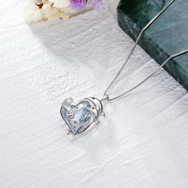 Collana con ciondolo in cristallo di delfino a cuore in argento sterling-4