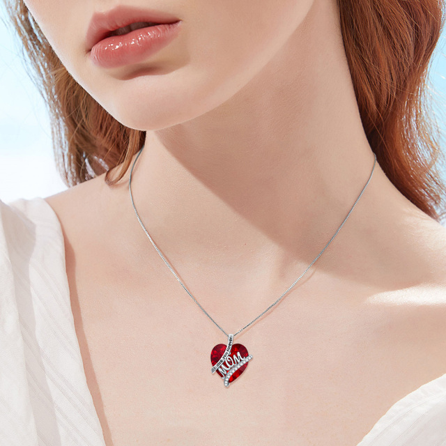 Sterling Silver Heart Shaped Heart Crystal Pendant Necklace with Engraved Word-3