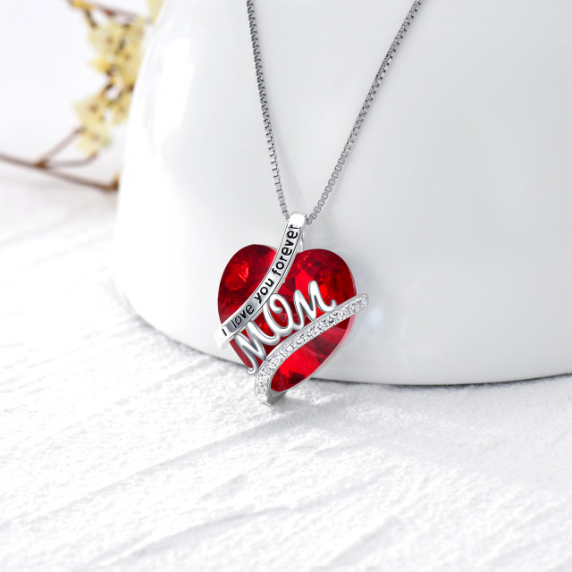 Sterling Silver Heart Shaped Heart Crystal Pendant Necklace with Engraved Word-5