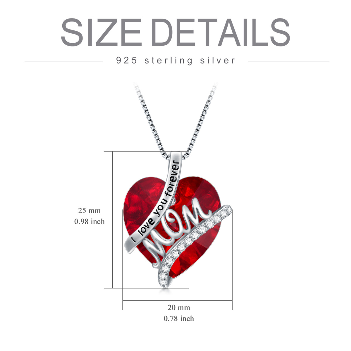 Sterling Silver Heart Shaped Heart Crystal Pendant Necklace with Engraved Word-9