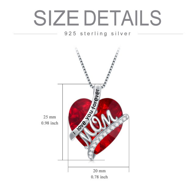 Sterling Silver Heart Shaped Heart Crystal Pendant Necklace with Engraved Word-8