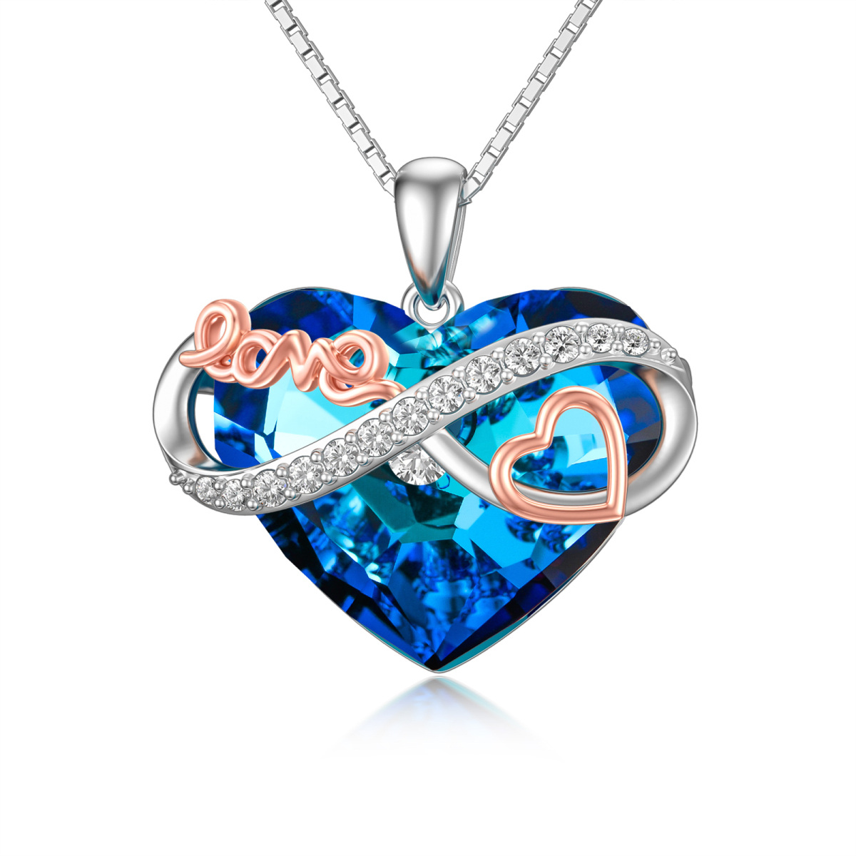 Sterling Silver Two-tone Heart & Infinity Symbol Crystal Pendant Necklace-1