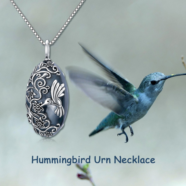 Sterling Silber mit schwarzem Rhodium Farbe Hummingbird Urne Halskette-3