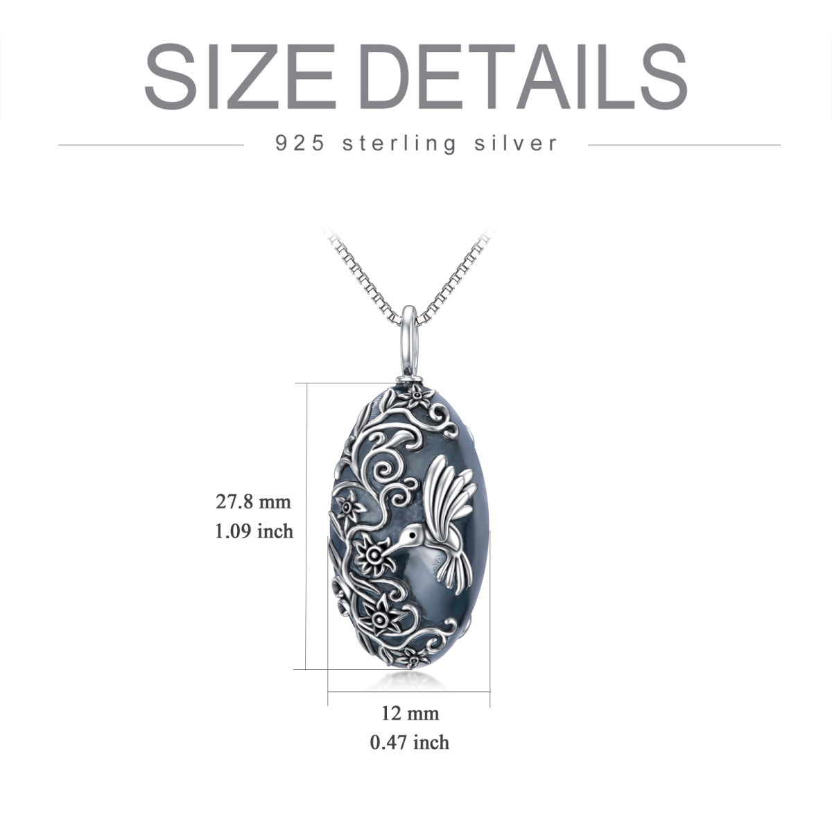 Sterling Silber mit schwarzem Rhodium Farbe Hummingbird Urne Halskette-6