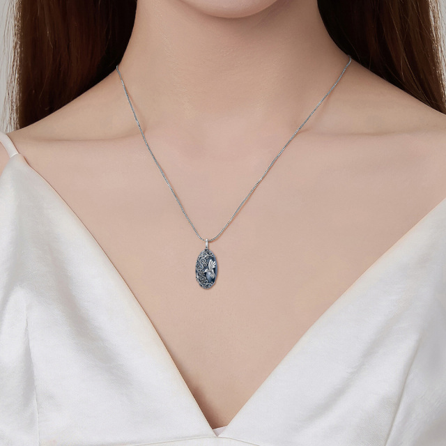 Sterling Silber mit schwarzem Rhodium Farbe Hummingbird Urne Halskette-1