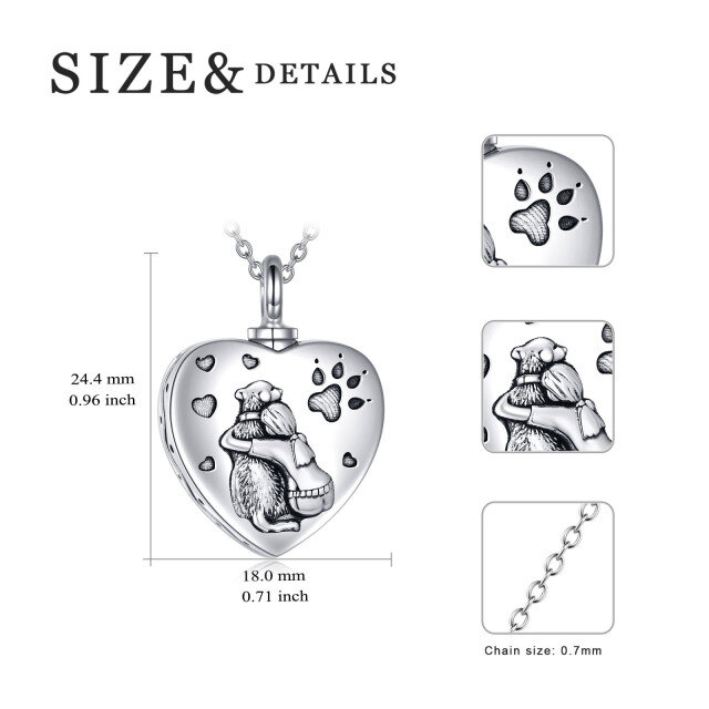 Sterling Silver with Black Rhodium Dog & Heart Urn Necklace for Ashes with Engraved Word-6
