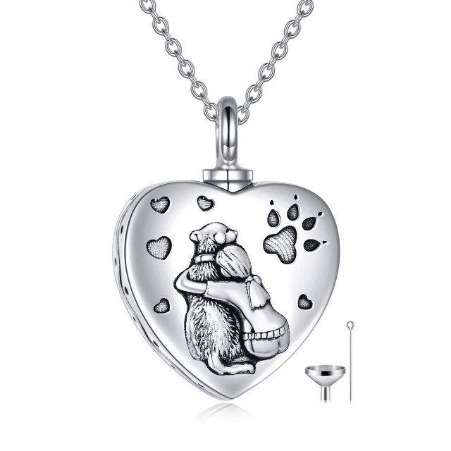Sterling Silver with Black Rhodium Dog & Heart Urn Necklace for Ashes with Engraved Word-1