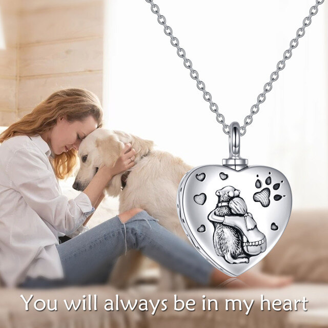 Sterling Silver with Black Rhodium Dog & Heart Urn Necklace for Ashes with Engraved Word-2