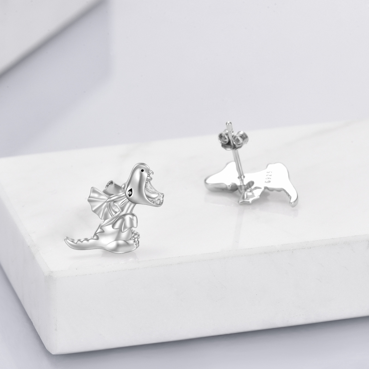 Sterling Silver Dinosaur Stud Earrings-4