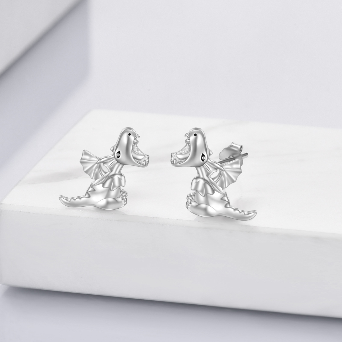 Sterling Silver Dinosaur Stud Earrings-3