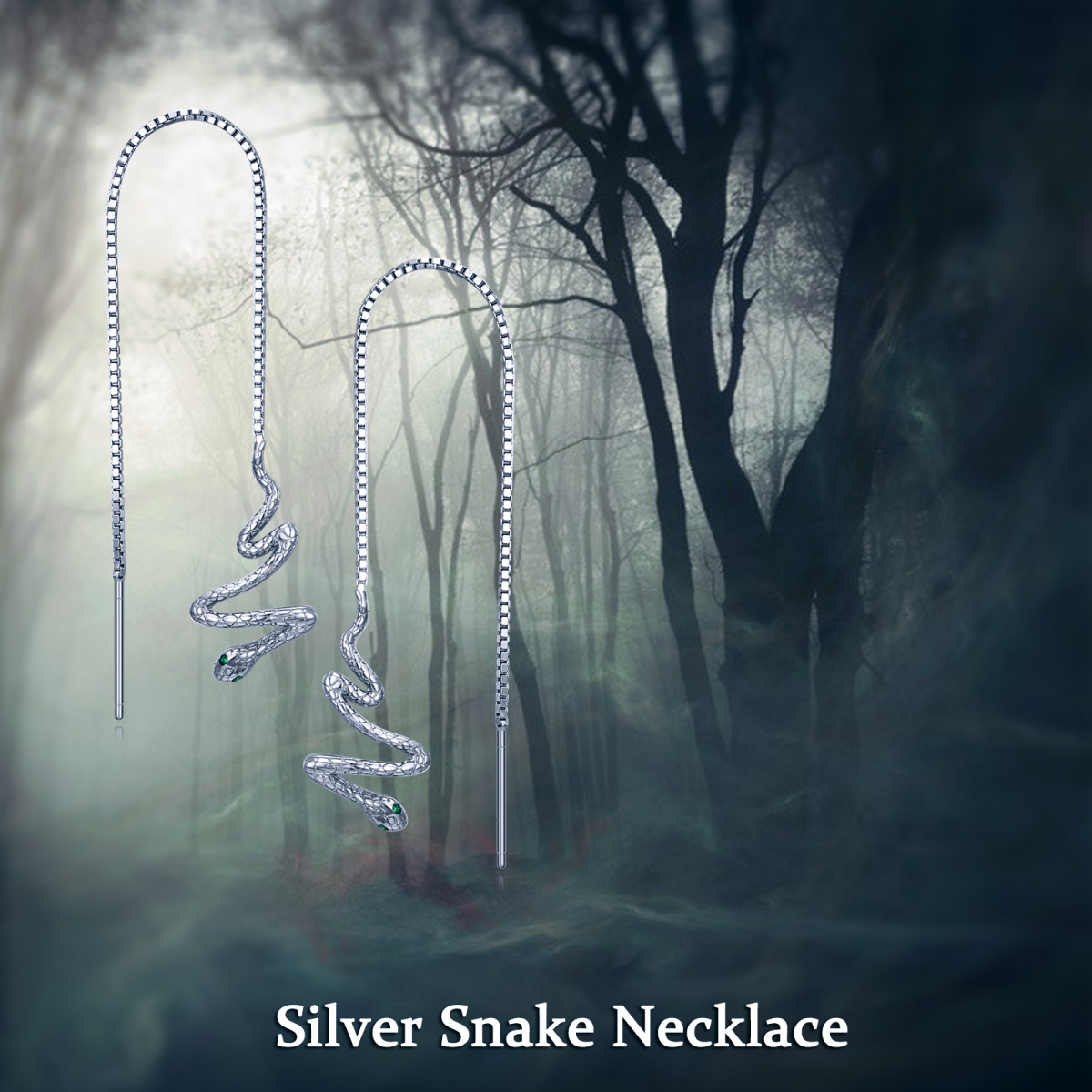 Sterling Silver Cubic Zirconia Snake Drop Earrings-6
