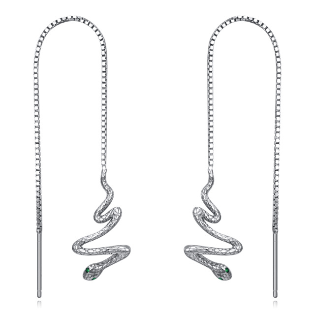 Sterling Silver Cubic Zirconia Snake Drop Earrings-1