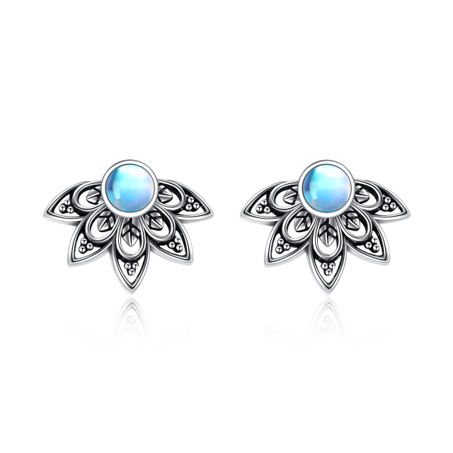 Sterling Silver Moonstone Blue Lotus Stud Earrings-1