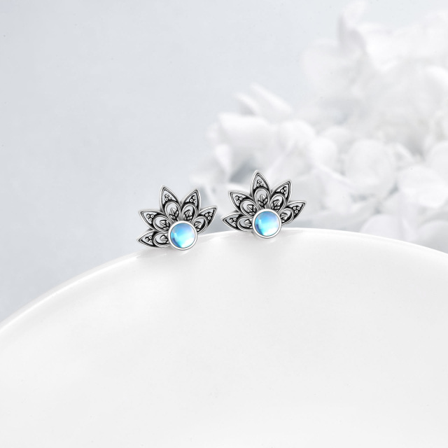 Boucles d'oreilles en argent Sterling Moonstone Blue Lotus Stud Ears-3