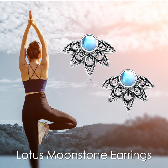 Sterling Silver Moonstone Blue Lotus Stud Earrings-6