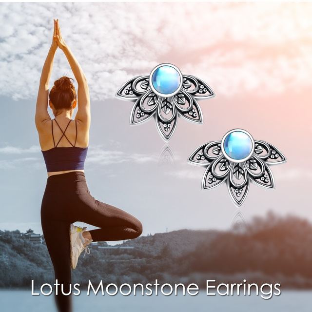 Boucles d'oreilles en argent Sterling Moonstone Blue Lotus Stud Ears-6