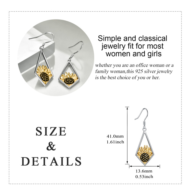 Sterling Silver Two-tone Sunflower Drop Earrings-5