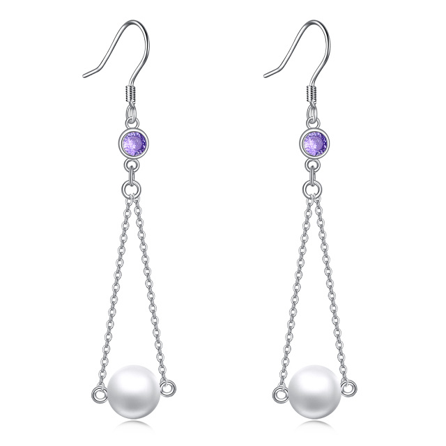 Pendientes colgantes de perlas de plata esterlina para mujer-0