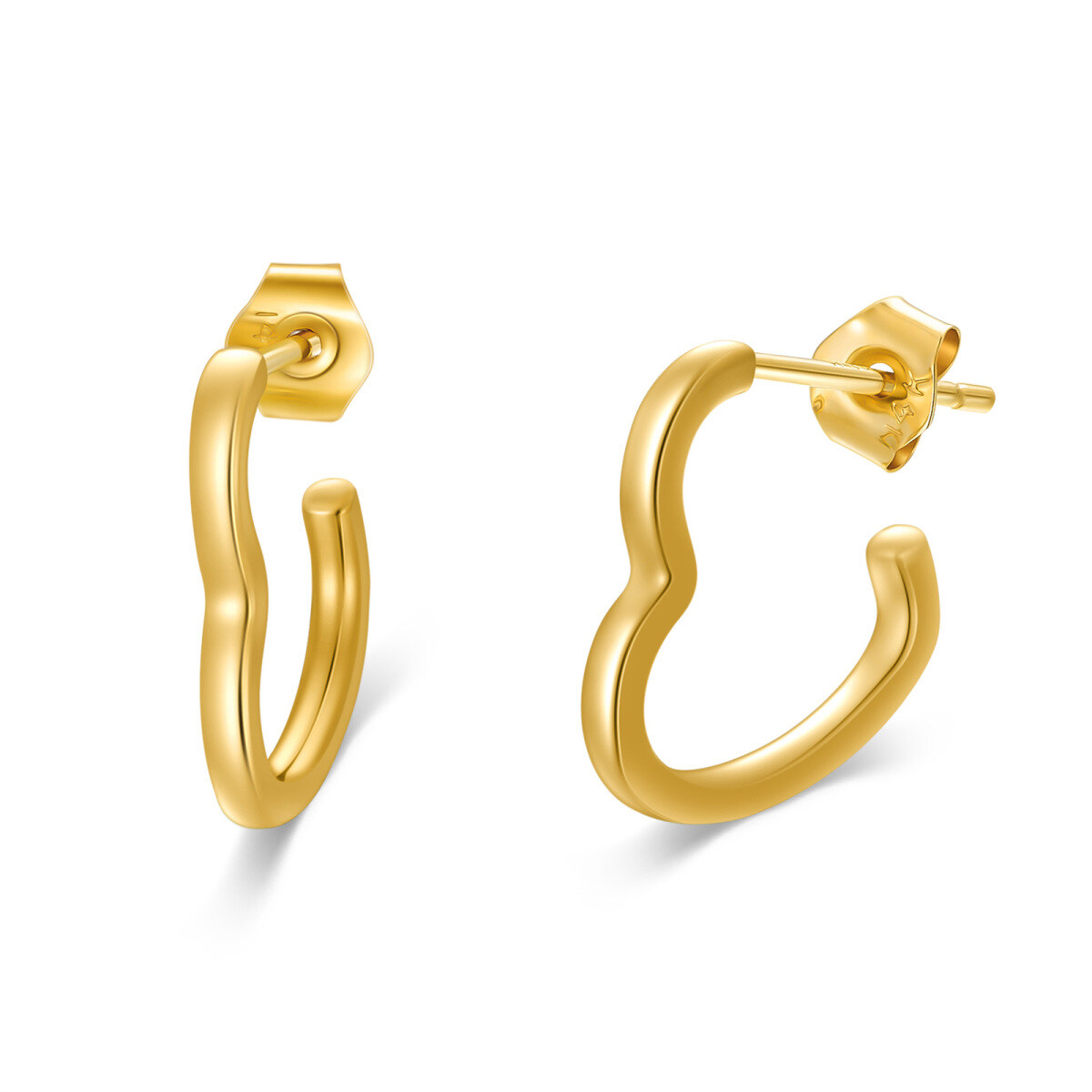 14K Gold Heart Heart Hoop Earrings-1