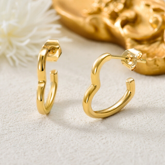 14K Gold Heart Heart Hoop Earrings-4