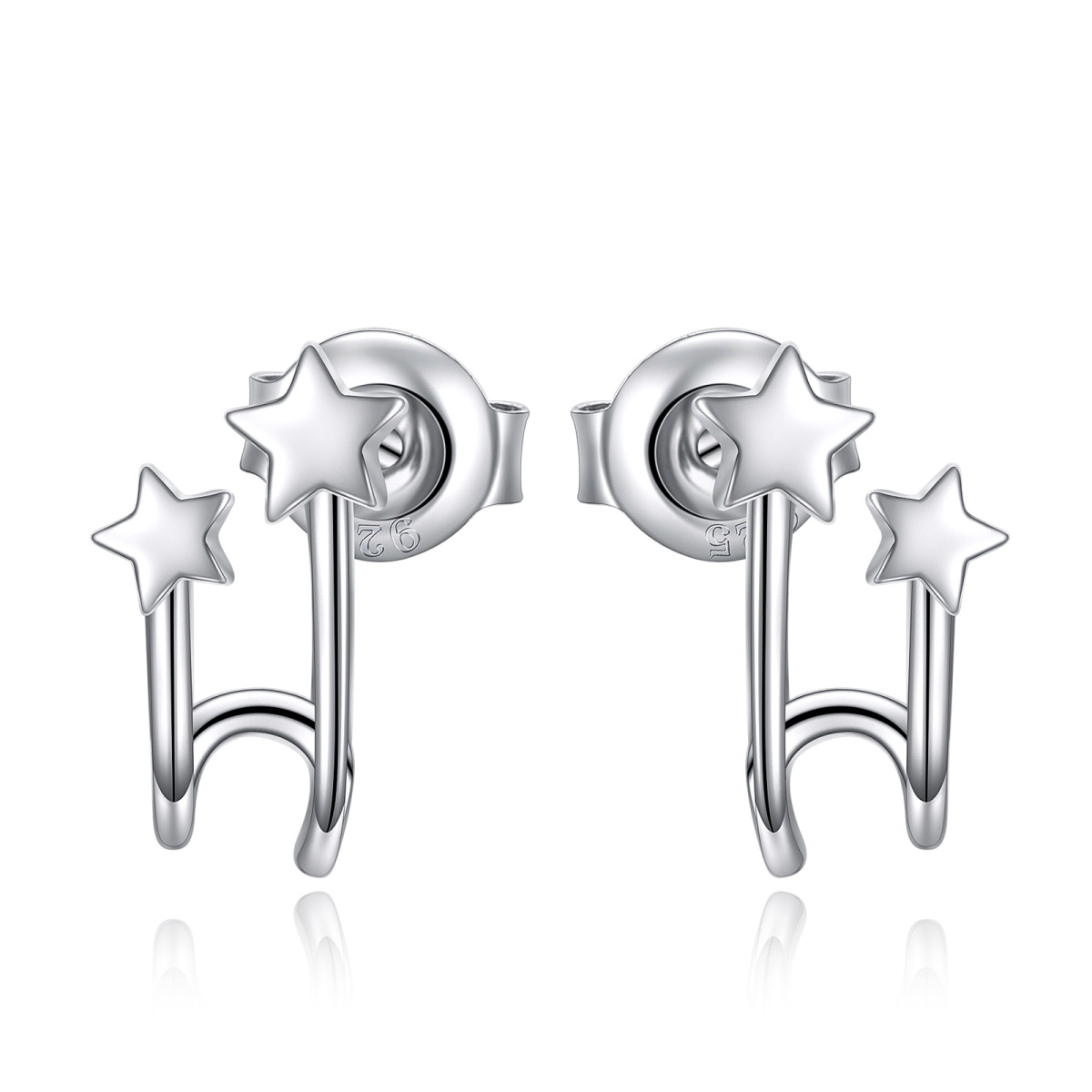 Sterling Silver Circular Shaped Star Stud Earrings-1