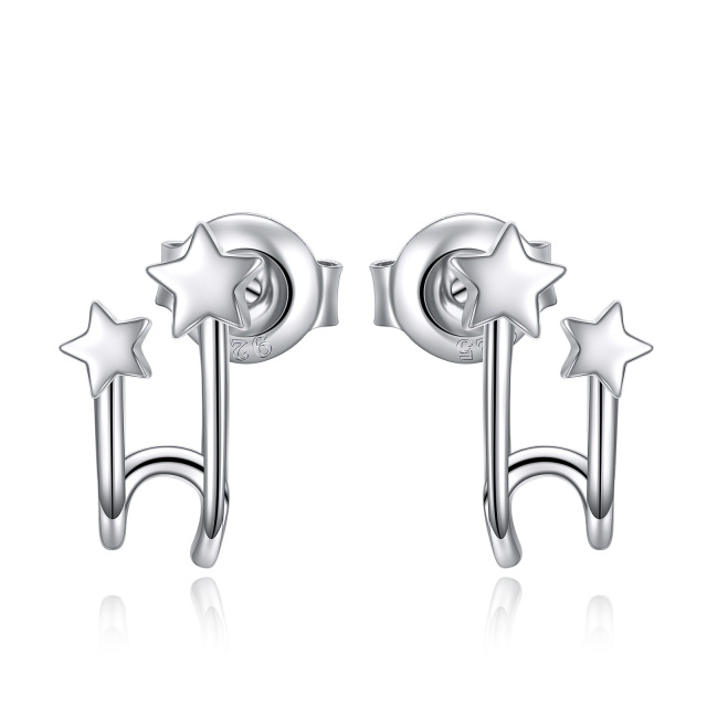 Sterling Silver Circular Shaped Star Stud Earrings-1
