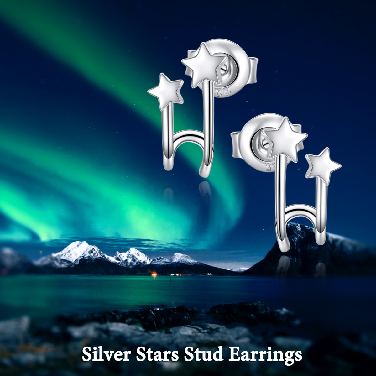 Sterling Silver Circular Shaped Star Stud Earrings-6