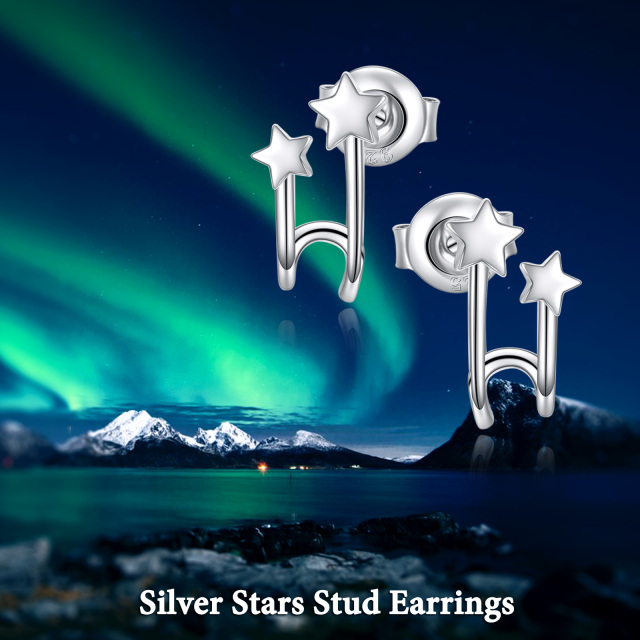 Sterling Silver Circular Shaped Star Stud Earrings-6