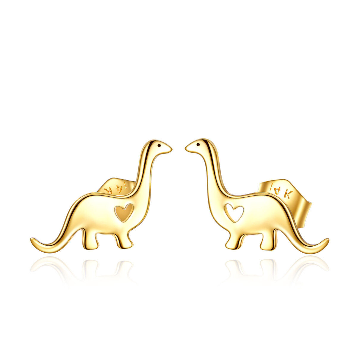 14K Gold Dinosaur Stud Earrings-1