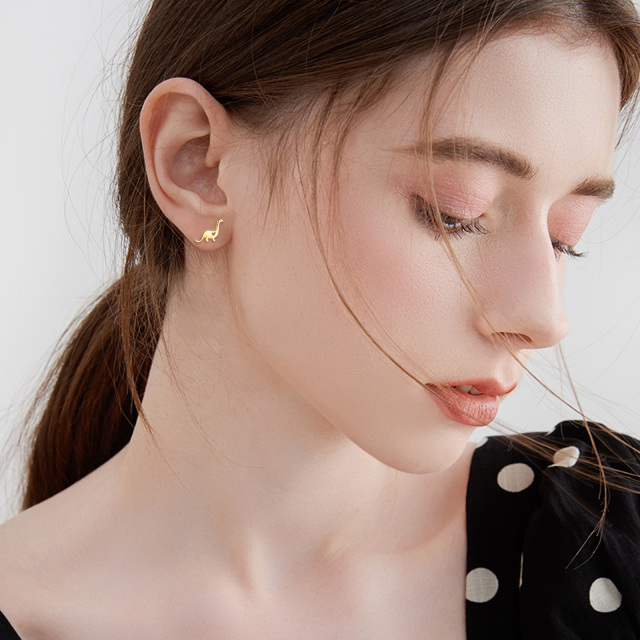 14k Gold Dinosaur Stud Earrings Gifts for Women Girls Hypoallergenic-1