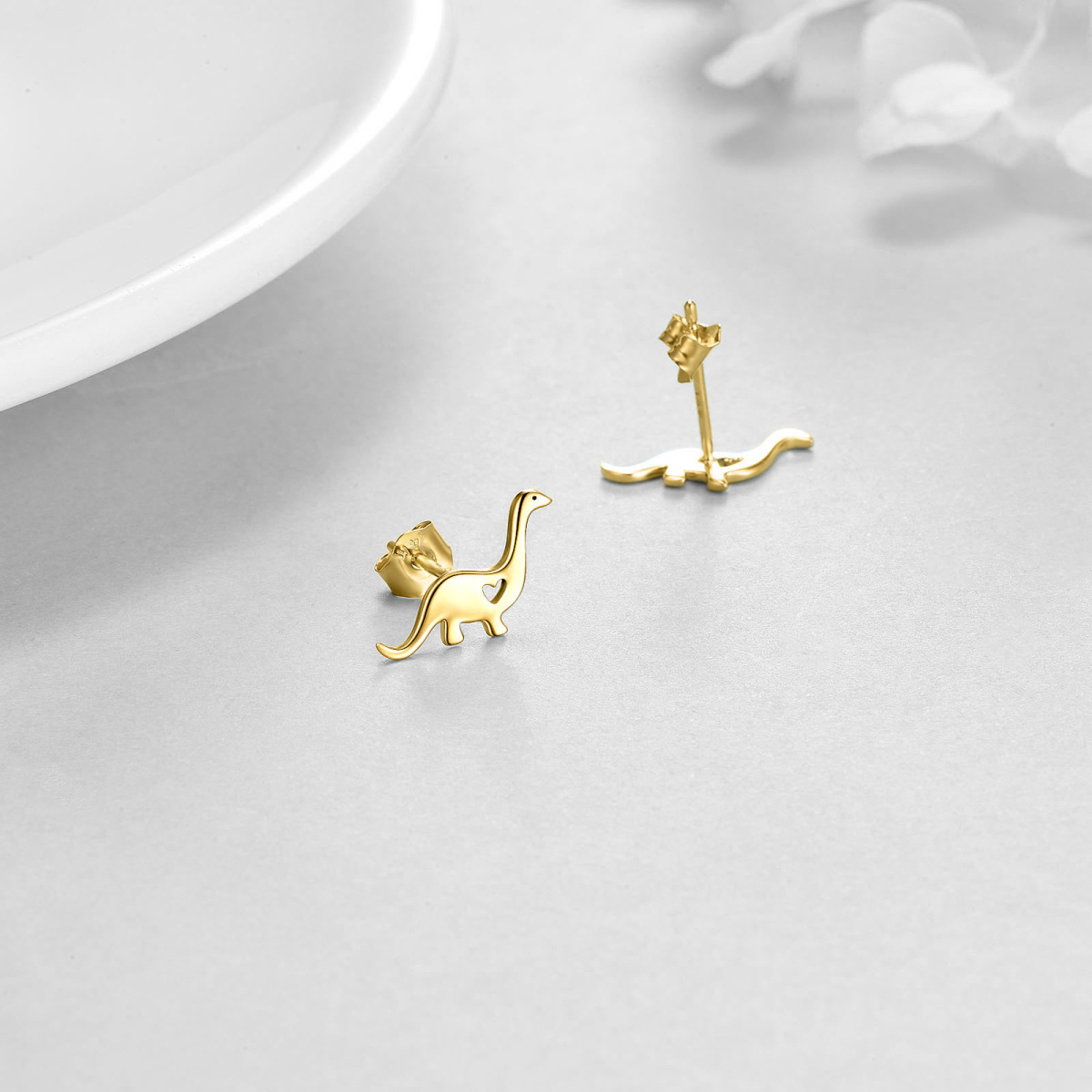 14K Gold Dinosaur Stud Earrings-4