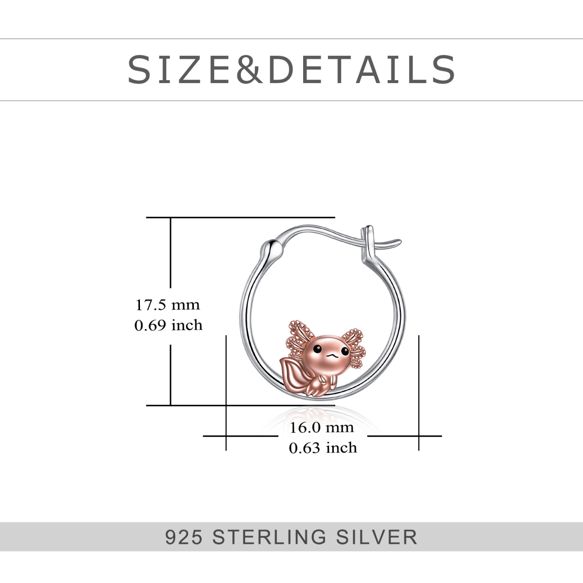 Boucles d'oreilles créoles Axolotl pour femmes, bijoux Axolotl en argent sterling 925-5