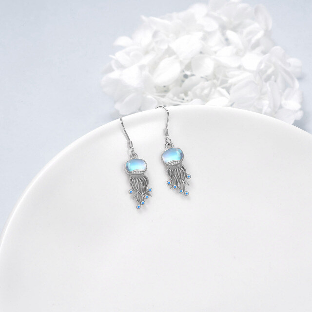 Sterling Silver Moonstone Ocean Jellyfish Dangle Earrings Jewelry Gifts-1
