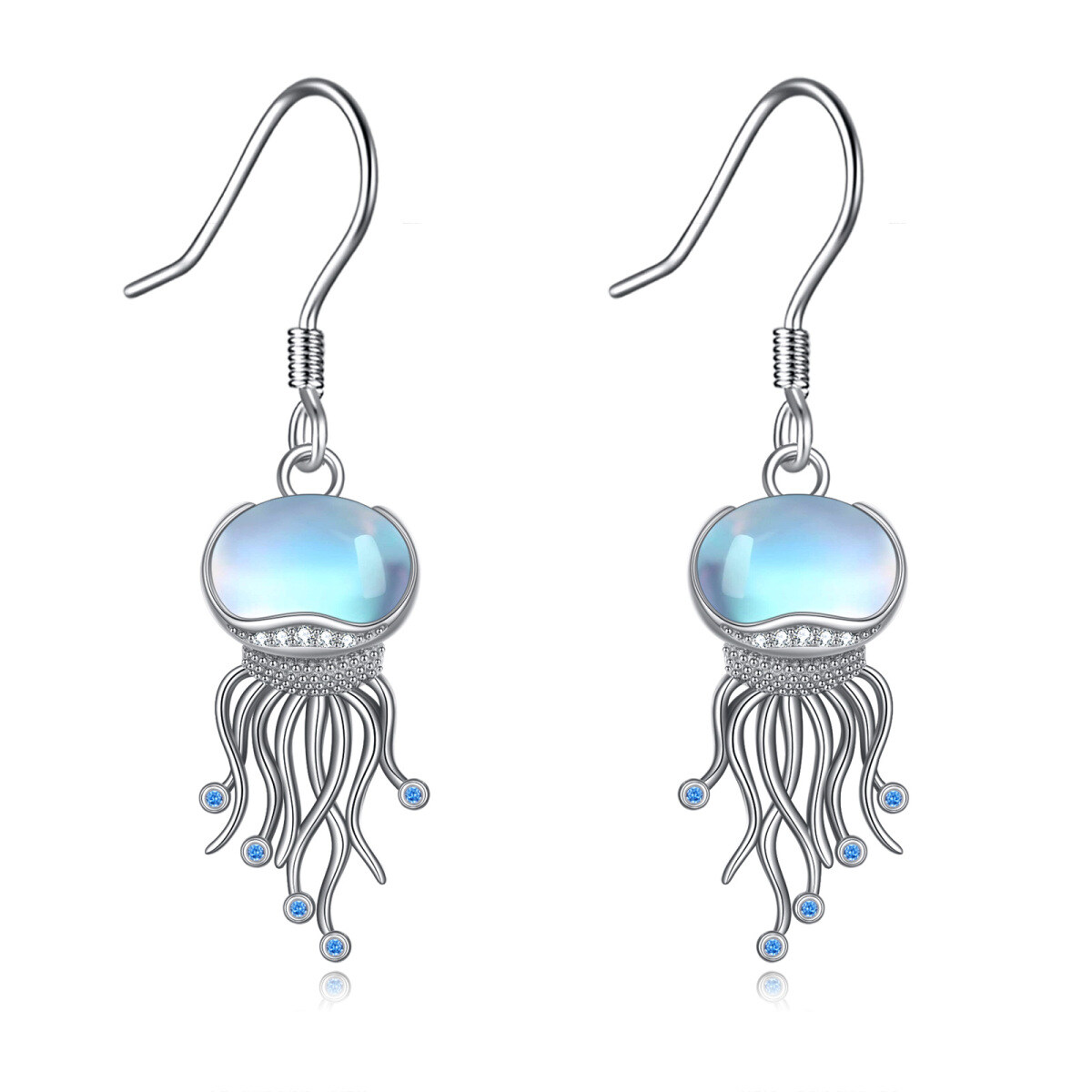 Sterling Silver Moonstone Jellyfish Drop Earrings-1