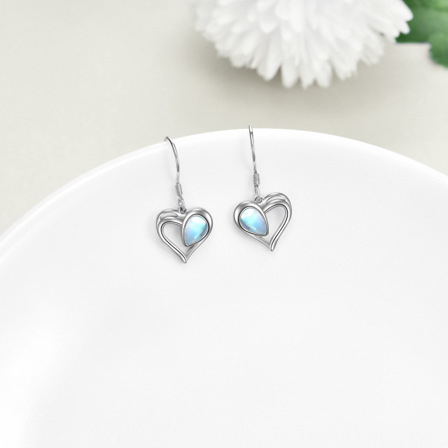 Sterling Silver Moonstone Heart Drop Hook Earrings-2