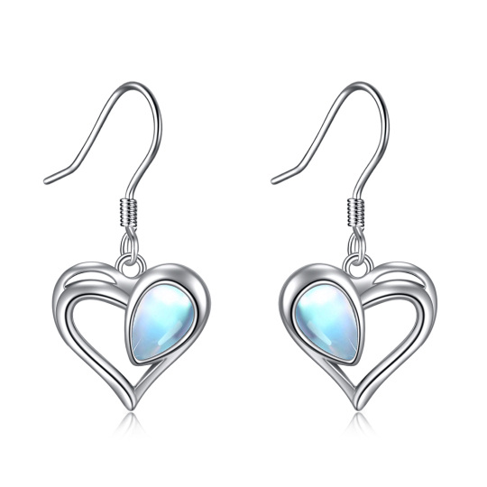 Sterling Silver Moonstone Heart Drop Hook Earrings